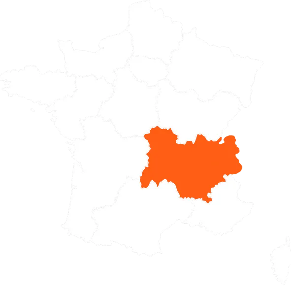 Carte de la zone d'intervention SANI SUPPORT en Auvergne-Rhône-Alpes